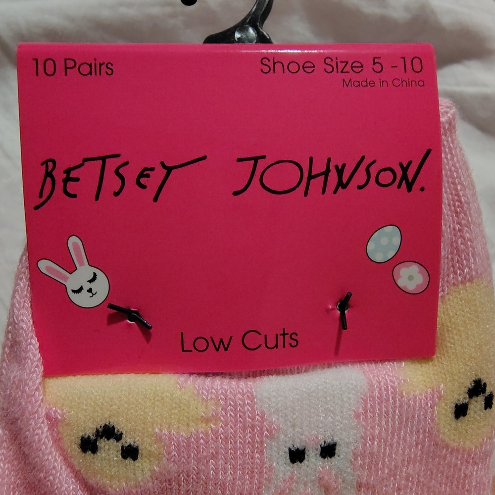 Betsey Johnson Low Cut Socks - Pink Yellow White Bunny Print